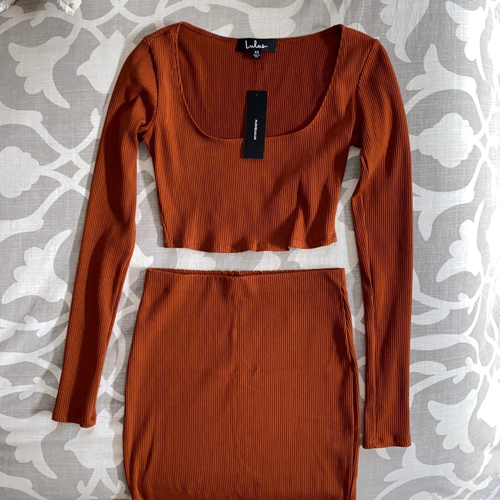 Rust Orange Ribbed Two-Piece Set - image 2